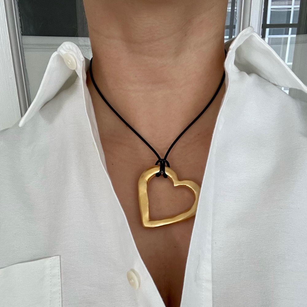 Vintage Heart Necklace w/ leather cord and magnetic clasp by Maddox Vintage